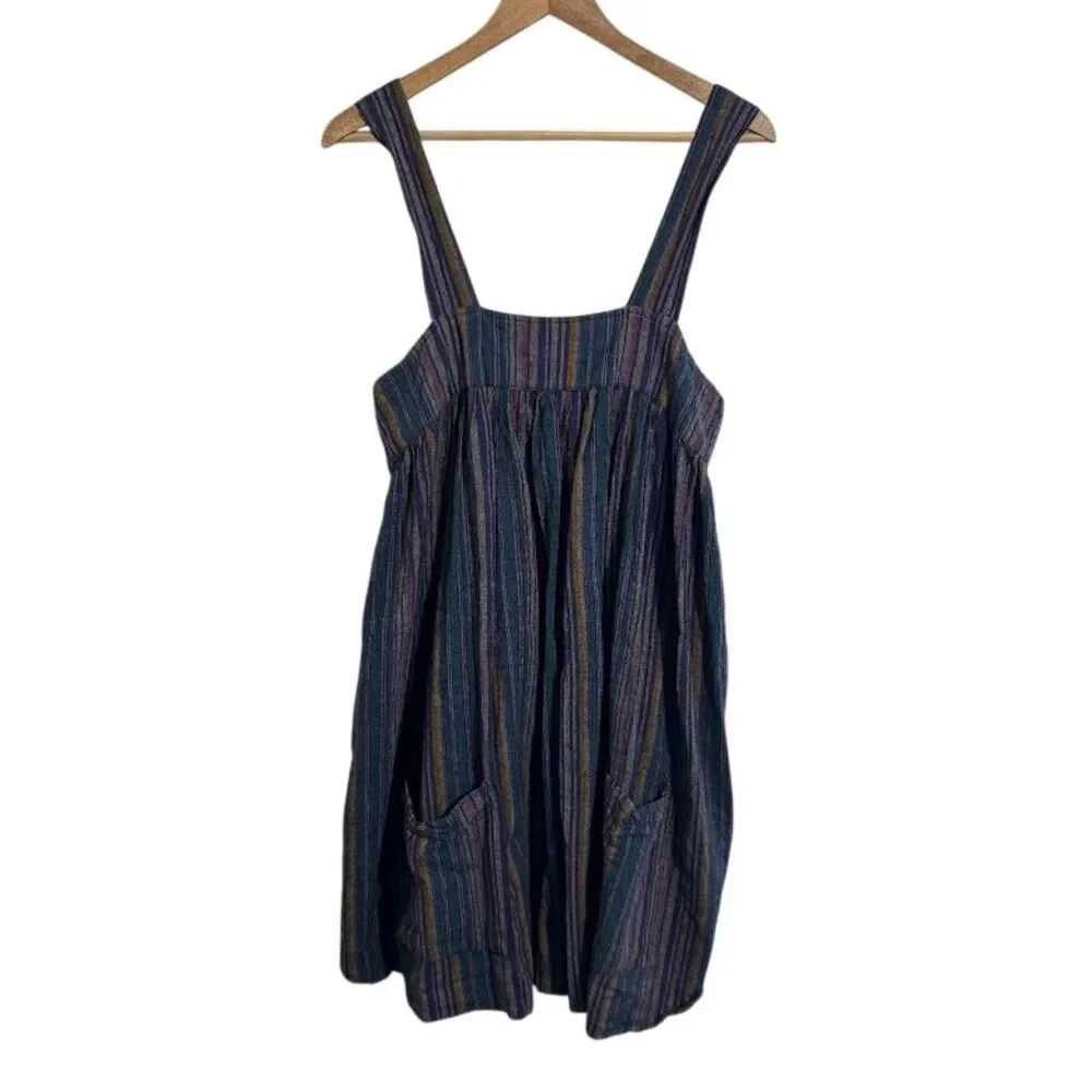 Soul Flower Jumper Dress XXL Striped 100% Cotton Sleeveless Pockets Sustainable